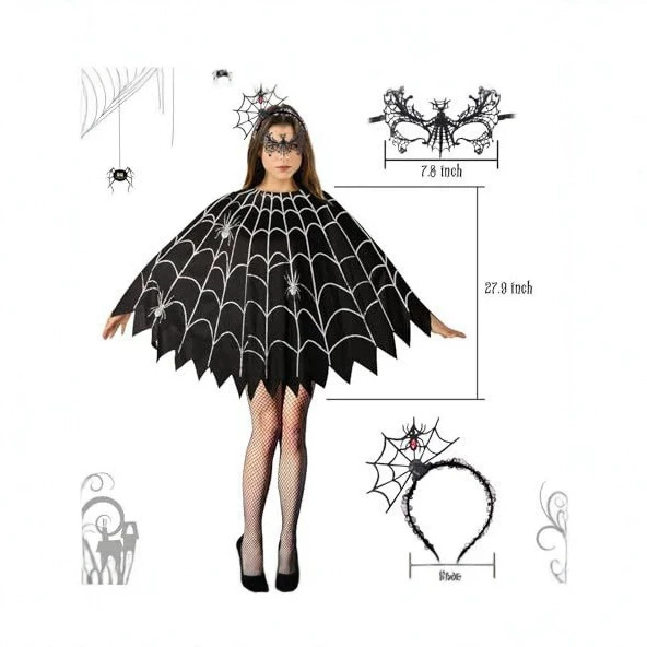 Halloween Spider Web Cape Witch Costume Stage Performance Clothing Adult Cosplay Party Cloak — image 3