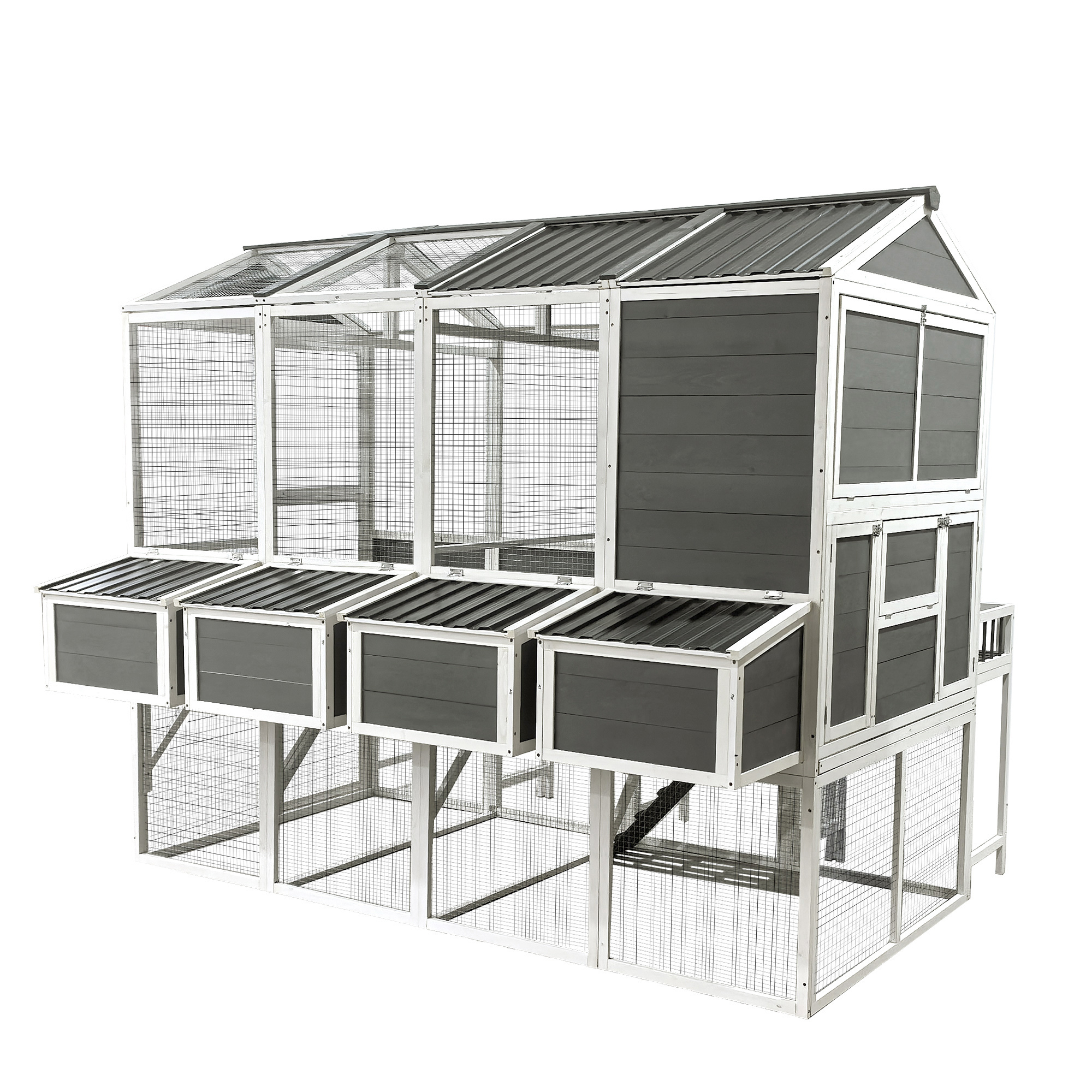 Chicken Coop With Chicken Run, Chicken Coops For 10 Chickens Outdoor With Nesting Boxes, Wooden Walk-in Chicken House With Pull Out Trays, Garden Backyard Cage 95X80X83 — image 1