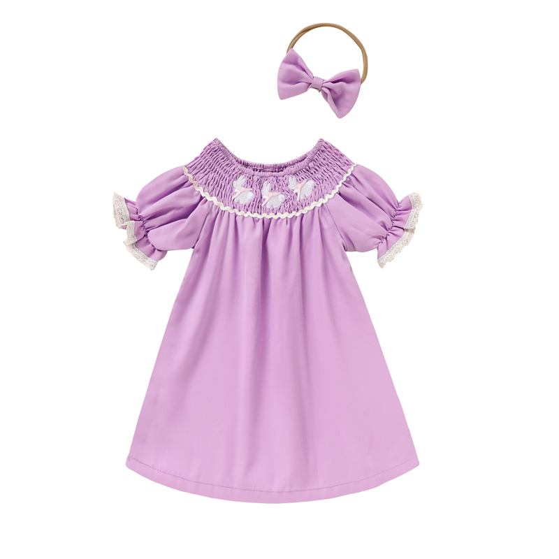 Vestido de Cordero para Niña Pequeña con Manga Rizada, Cuello y Brocado de Conejo para Verano — imagen 25