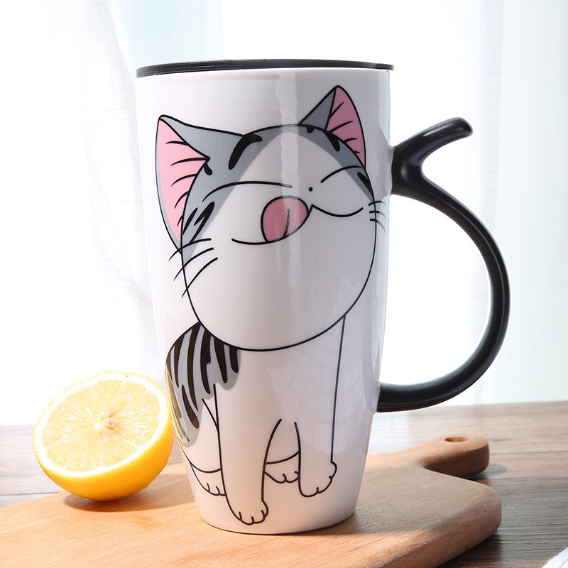 Cute Cat Ceramics Coffee Mug With Lid Large Capacity 600ml Animal Mugs Creative Drinkware Coffee Tea Cups Novelty Gifts Milk Cup — image 3
