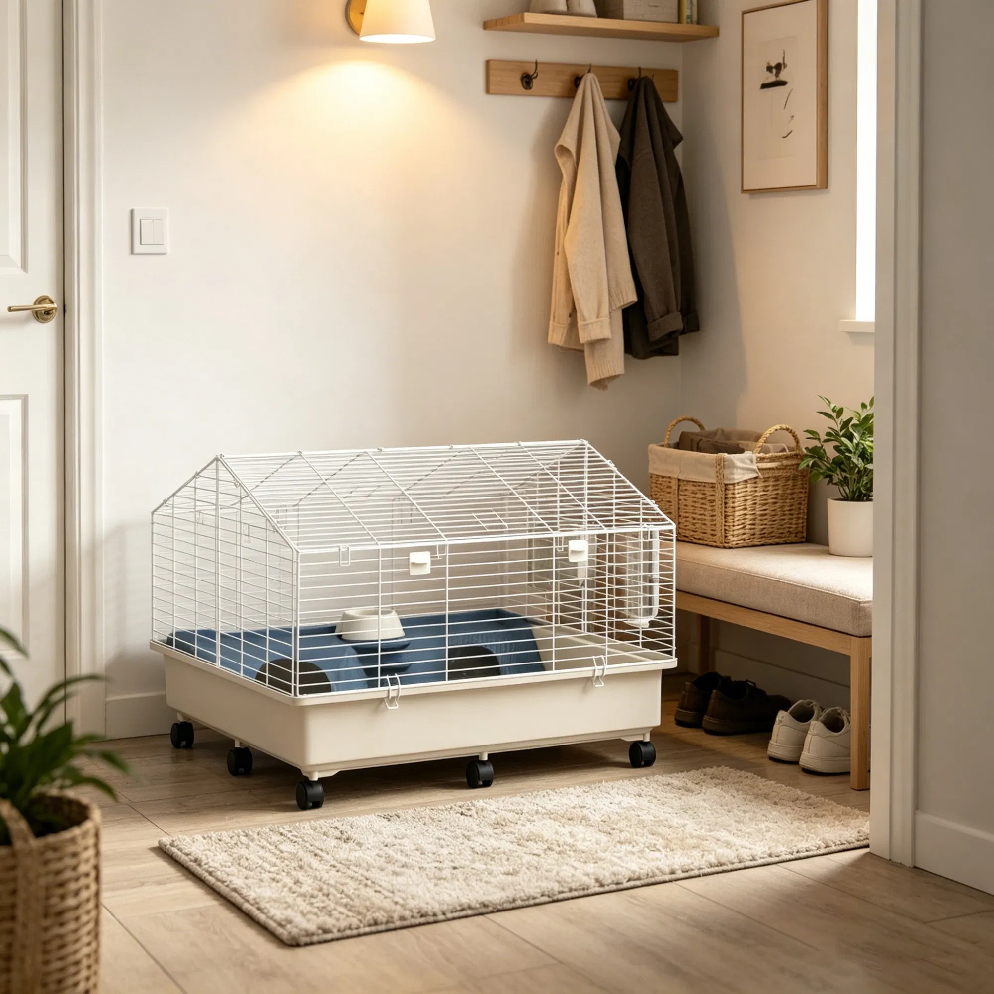 35"35"25" Rolling Small Animal Cage with Water Bottle Hay Feeder Food Dish for Rabbits Hedgehogs Guinea Pigs — image 7