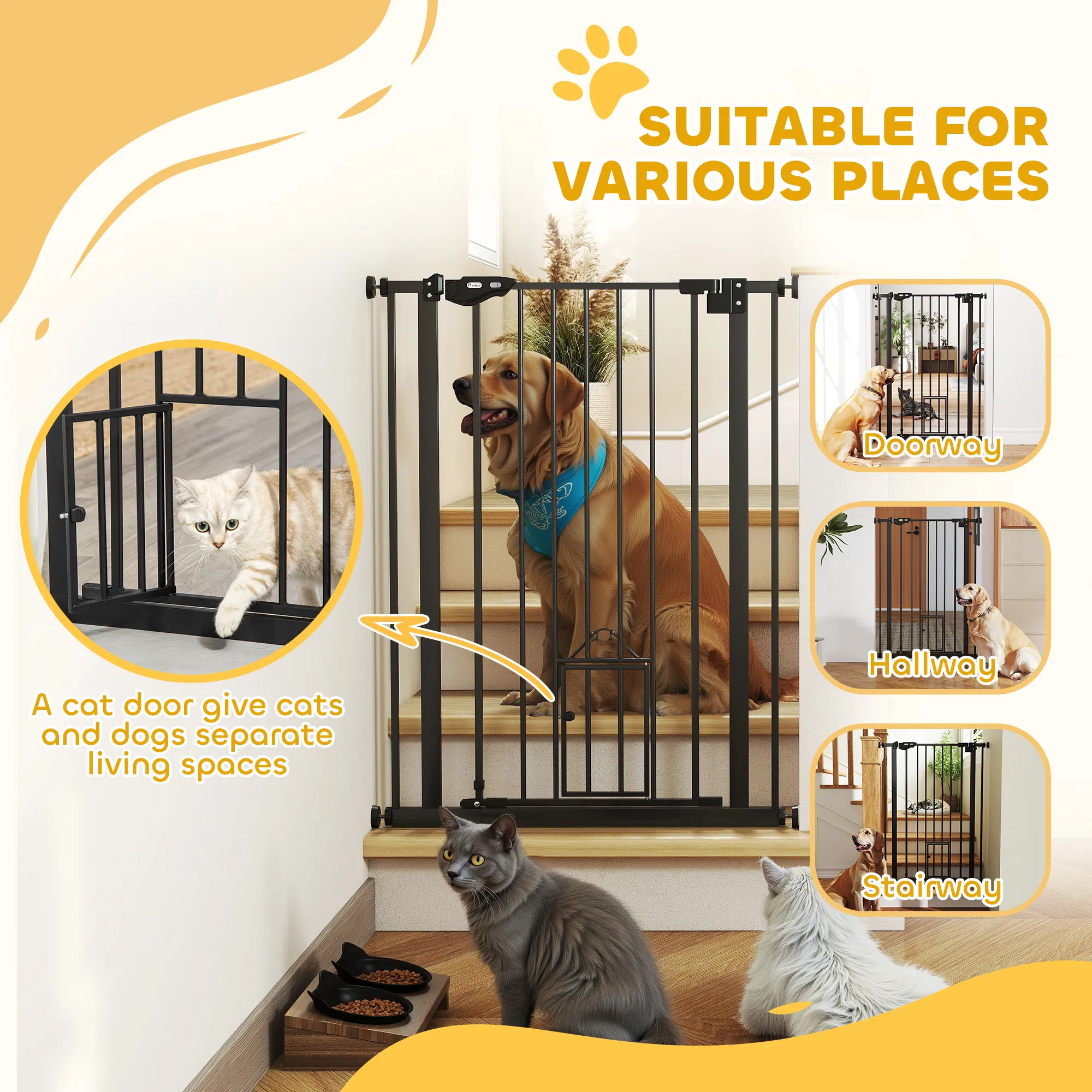 41" Easy Open Indoor Dog Gates for Doorways, House, Stair - Black — image 2
