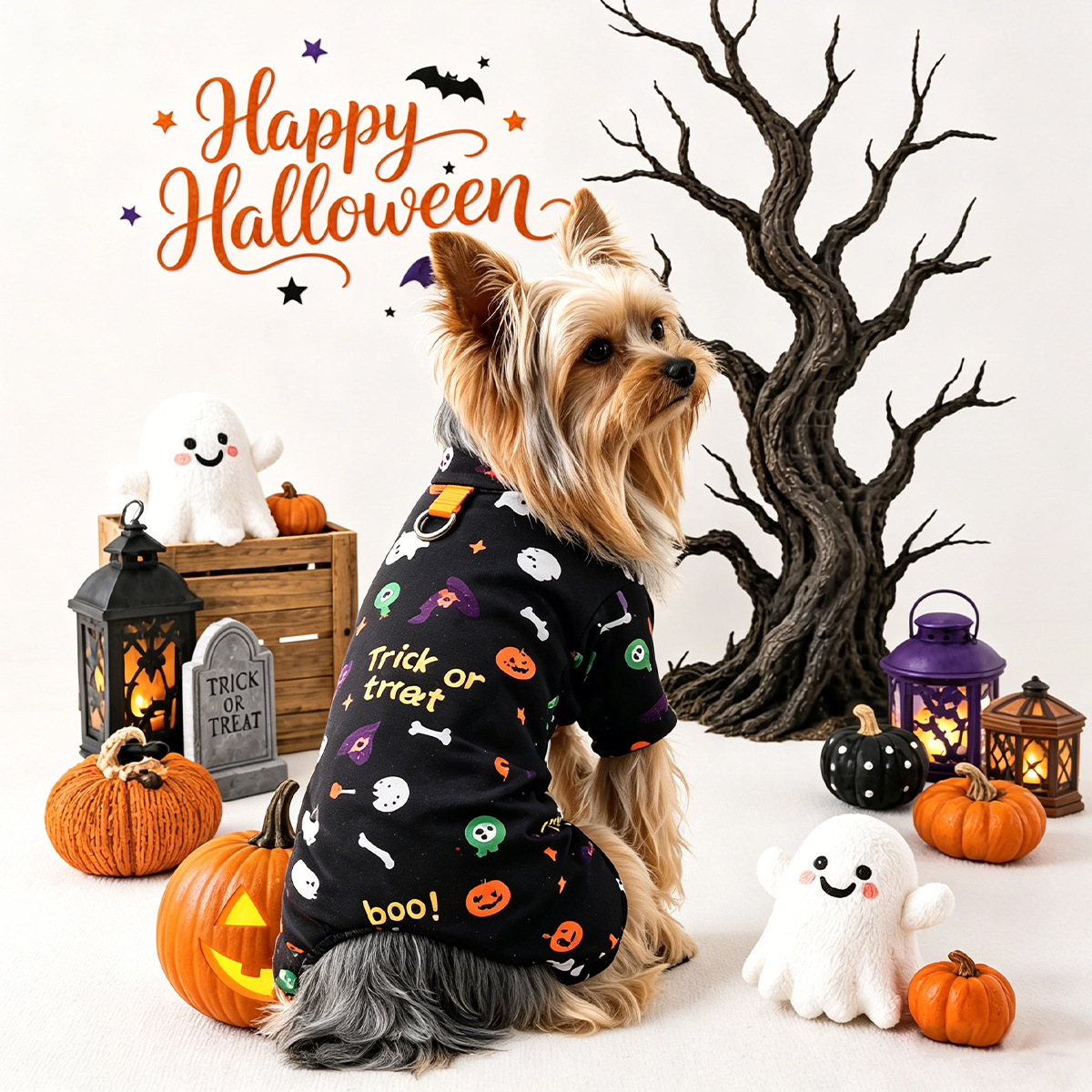 Ropa de Compañero para Perros y Gatos: Vestimenta de Halloween Floral Cómica para el Hogar — imagen 3