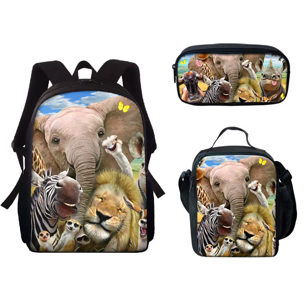 Classic Novelty Funny Cool Elephant Animals 3D Print 3pcs/Set pupil School Bags Laptop Daypack Backpack Lunch bag Pencil Case