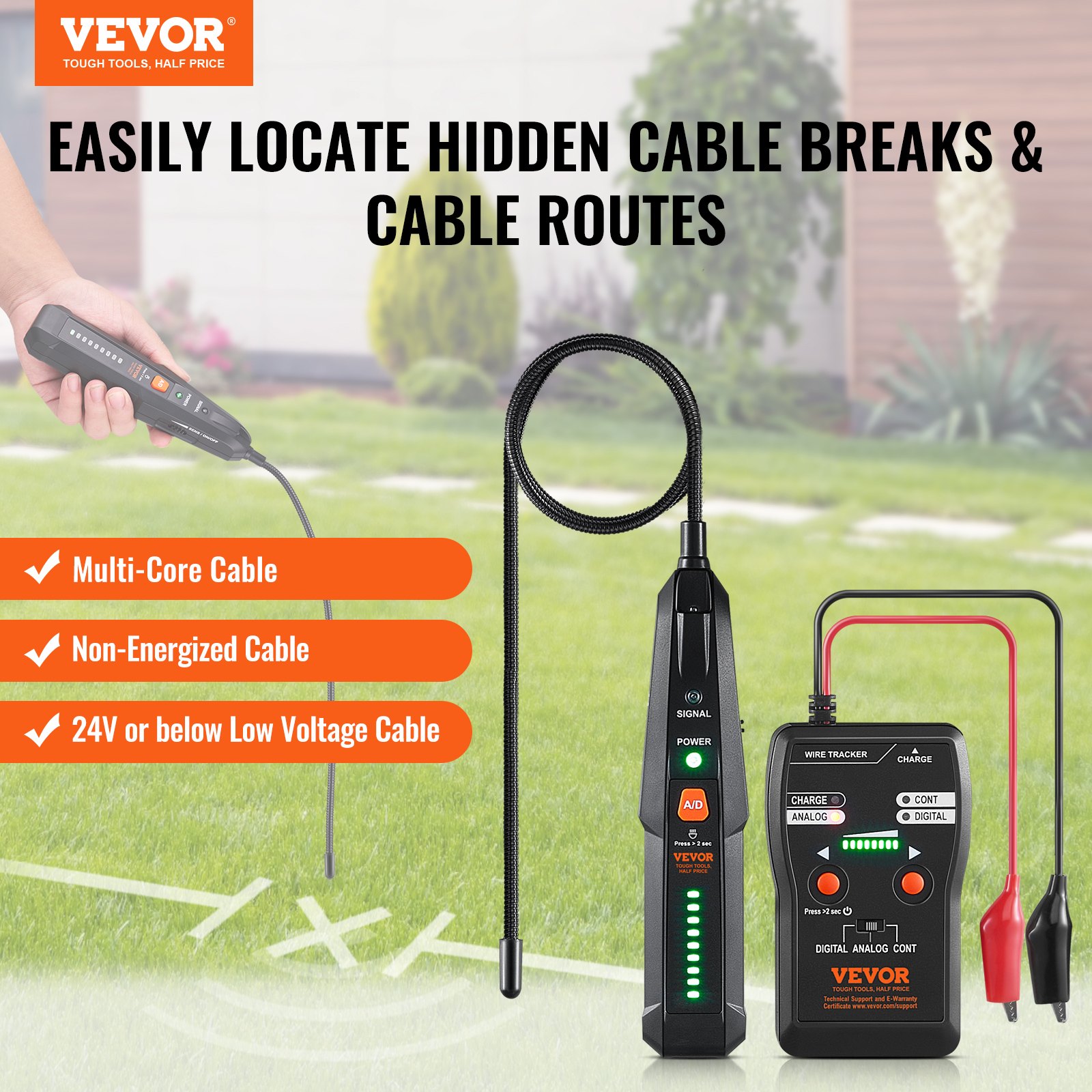 Localizador de Cables Subterráneos, 6,5 m Profundidad Máxima de Detección, Tracer de Cable Detector de Roturas con Auricular, 3280 m Longitud Máxima de Detección Tester de Cable para Perímetros de Mascotas, Riego y Valvulas Enterradas — imagen 4