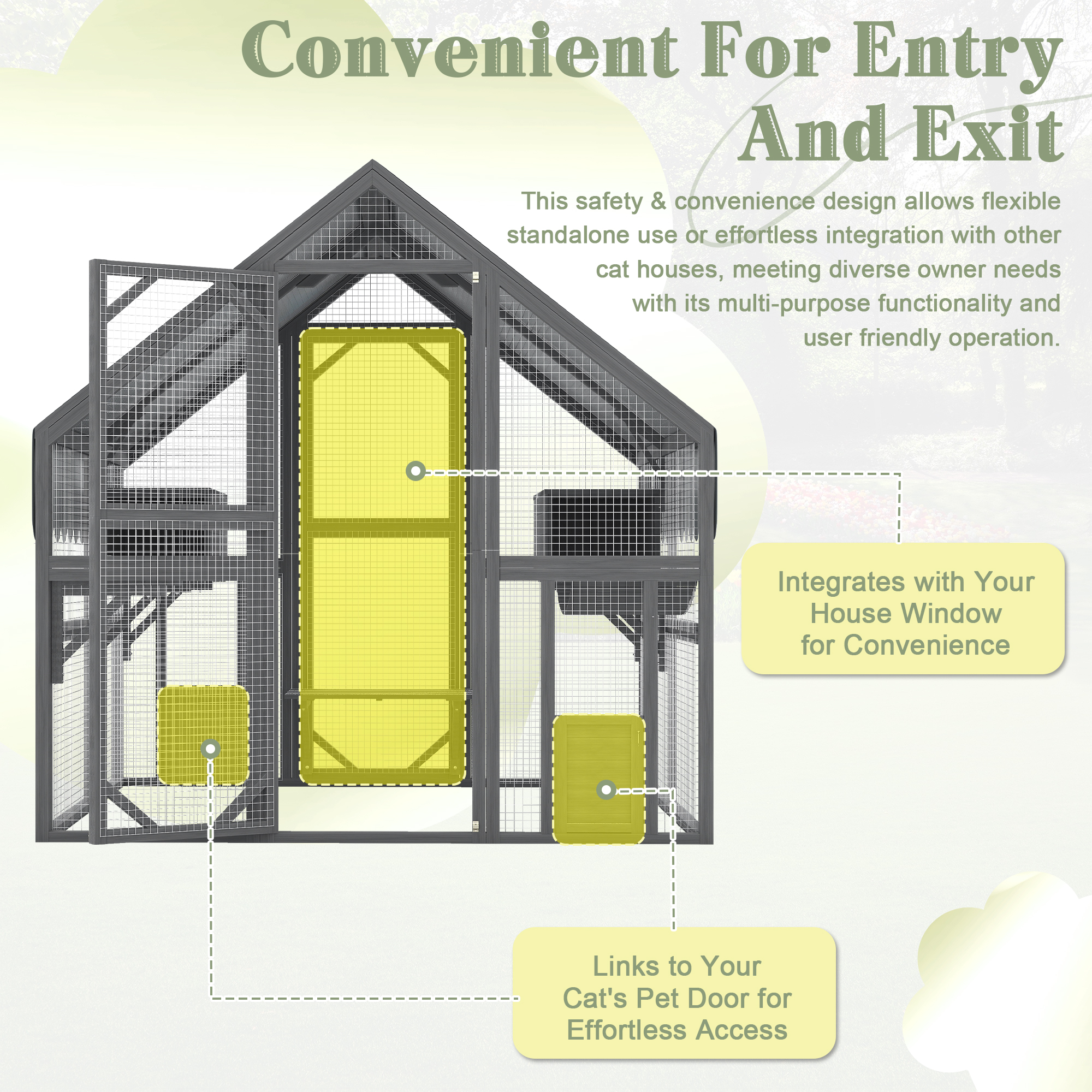 Cat, Large Outdoor Cat Enclosure For Multiple Cats With 2 Platforms, 2 Resting Box And 1 Bridges, Wooden Feral Cats Shelter With Waterproof And UV Proof Canopy, 74.02 X 55.15 X 74.02 Inch — image 3