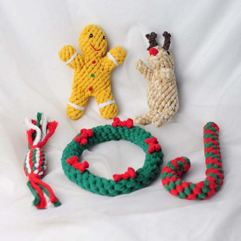 Christmas Pet Cotton Rope Toy Cane Tooth Cleaning Dog Tooth Grinding Toy Bite Resistant Knot Dog Toy Set — image 5