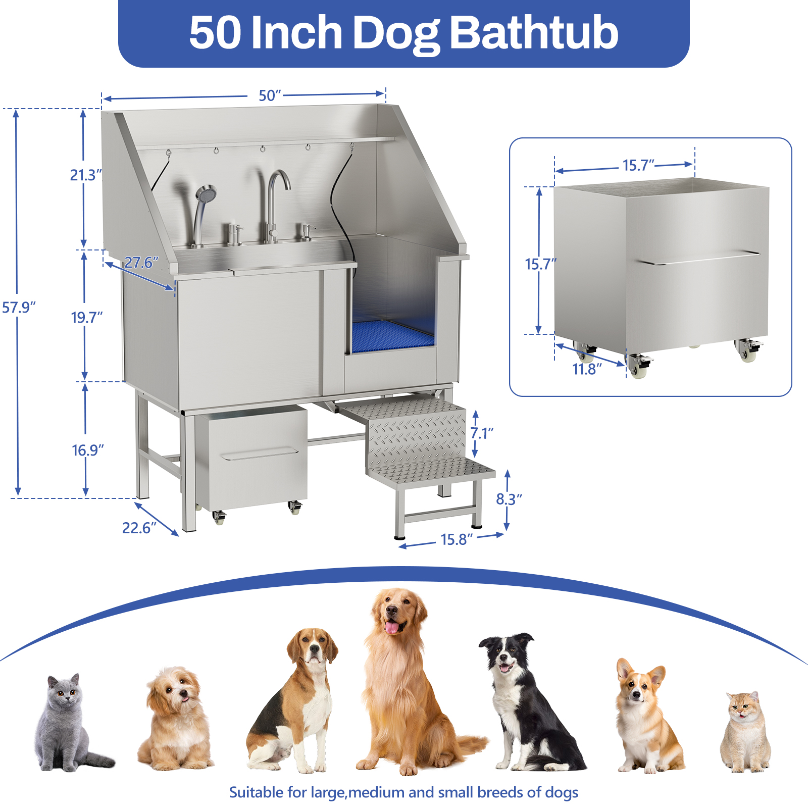 50inStainless Steel Dog Washing Station — imagen 2