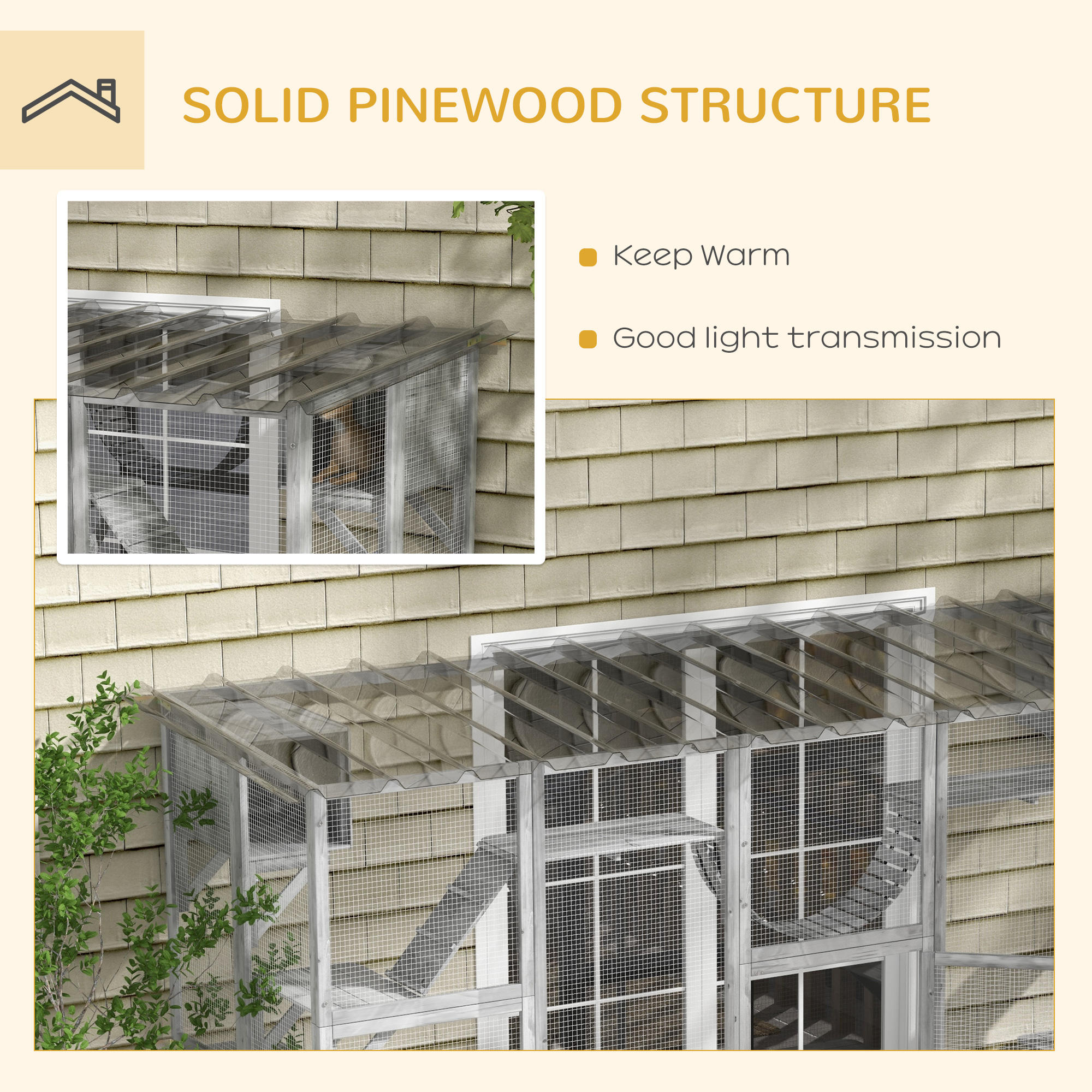 Catio Playground Cat Window Box Outside Enclosure for Multiple Cats w/ Shelves & Bridges, Gray — image 3