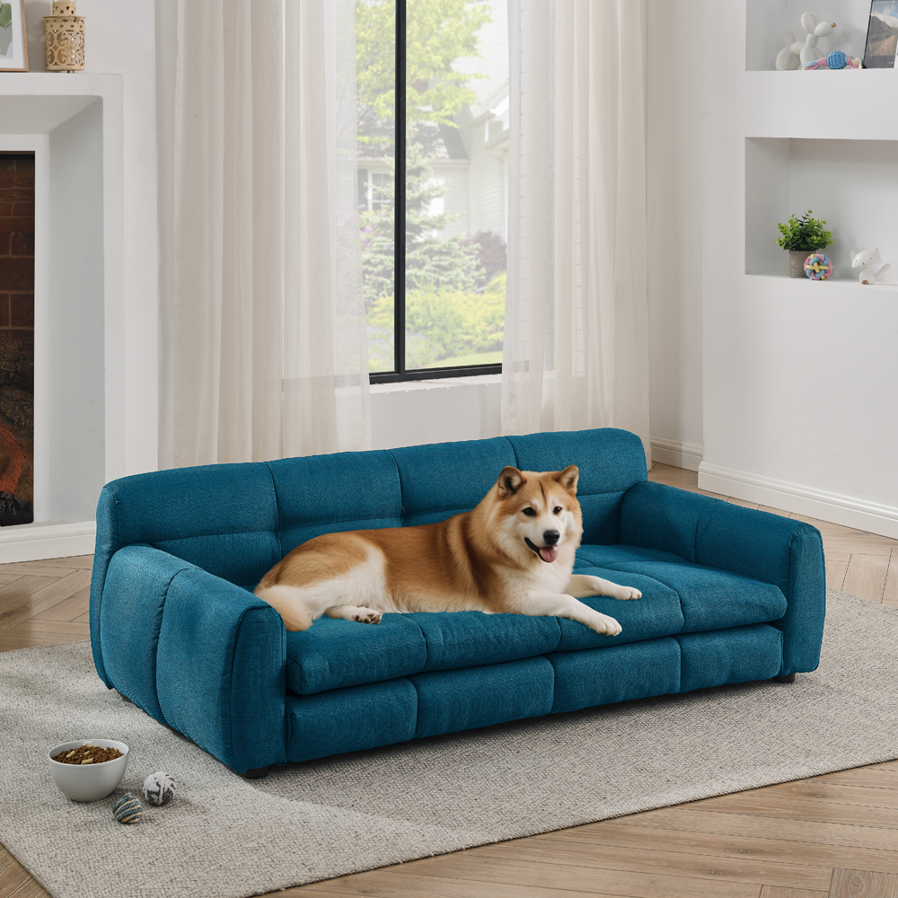 Sofá de Perro Elevado y Durable para Grandes Razas, Mueble de Descanso para Mascotas con Funda de Lino Moderna - Azul Oscuro — imagen 1