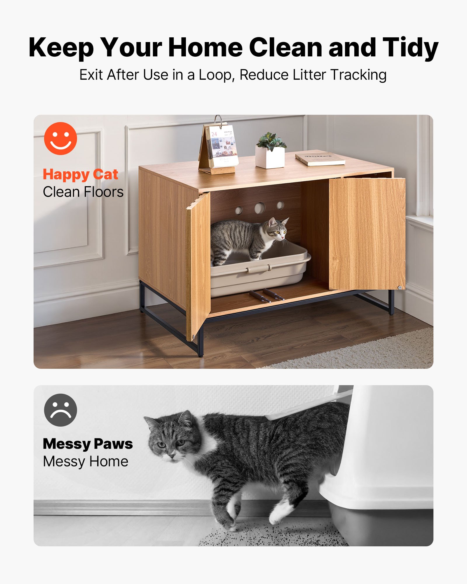Caja de Arena para Gatos con Encierro, 81 cm de Ancho Oculta con Percha y Almacenamiento, Baño Húmedo para Gatos con Mesa de Pie, Adecuado para la Mayoría de Cajas de Arena — imagen 4