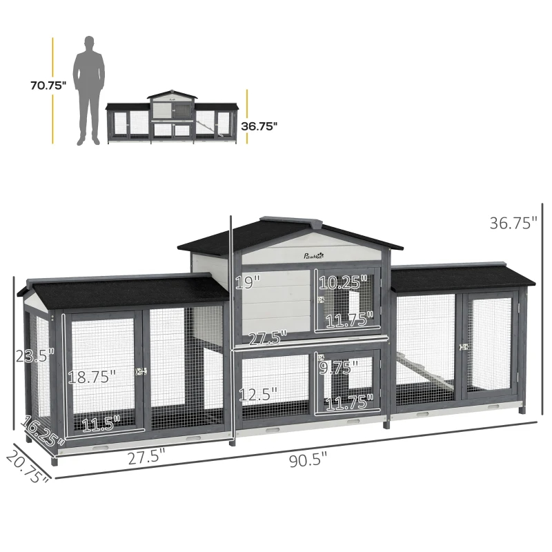Wooden Rabbit Hutch Bunny Cage Pet Playpen House Enclosure With Double Side Run Boxes, No Leak Tray, Ramp, For Rabbits, Chickens, Ducks, Guinea Pig And Small Animals, Light Gray — image 1