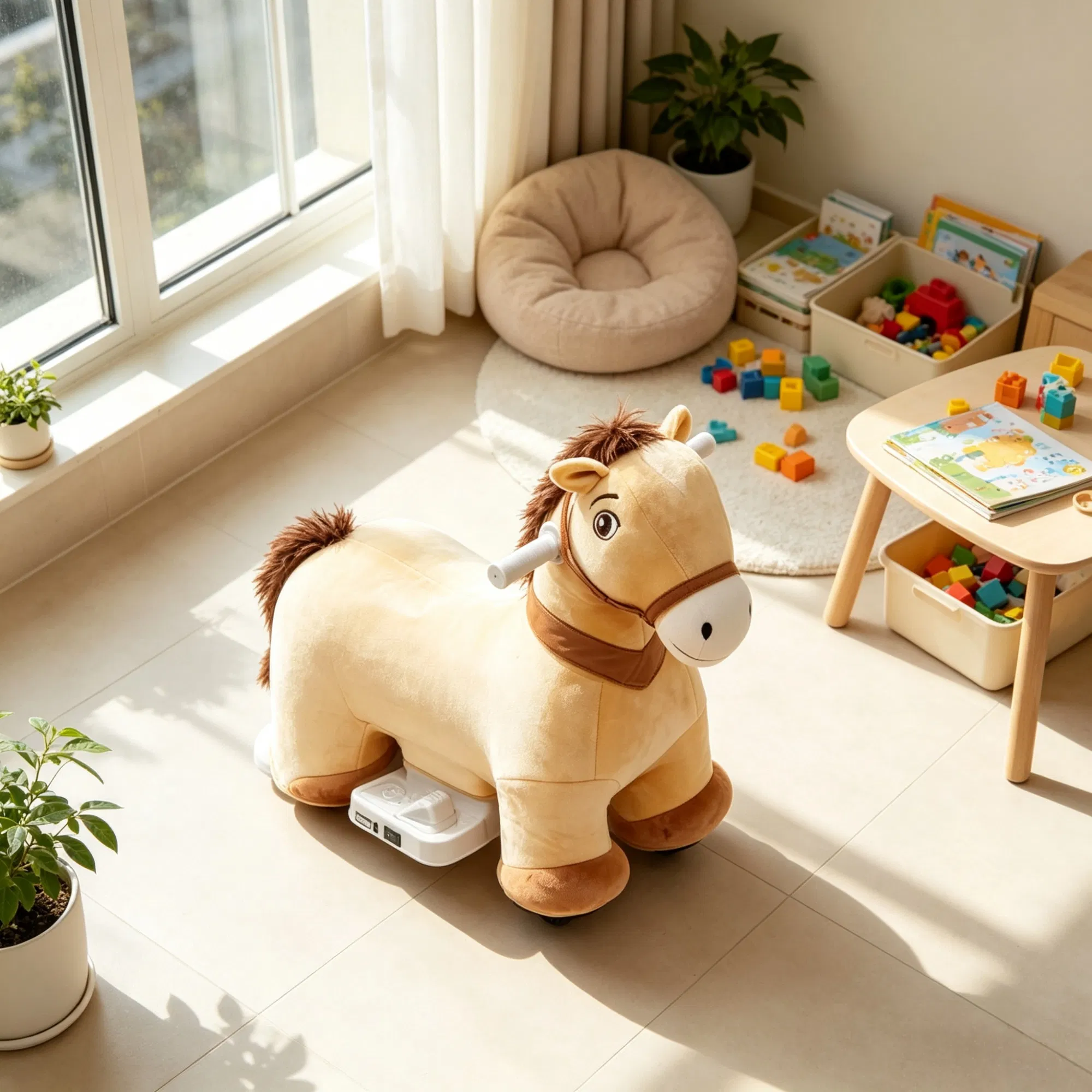 Brown 6V Electric Ride On Pony: Battery Powered Toddler Toy with Music, Forward Movement & Silent PU Wheels for 18-36 Months Old — imagen 3