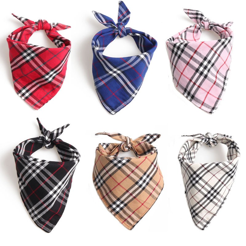 Pet triangle scarf, neck tie, saliva towel, dog scarf, double-layer Scottish British style — image 1