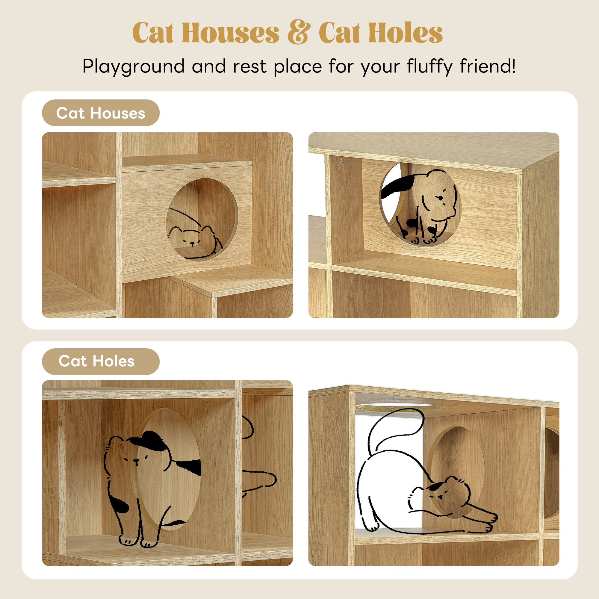 Gabinete de Libros Moderno 2 EN 1 para Gatos, Árbol de Juego con Almacenamiento y Caja de Arena - NATURAL — imagen 4