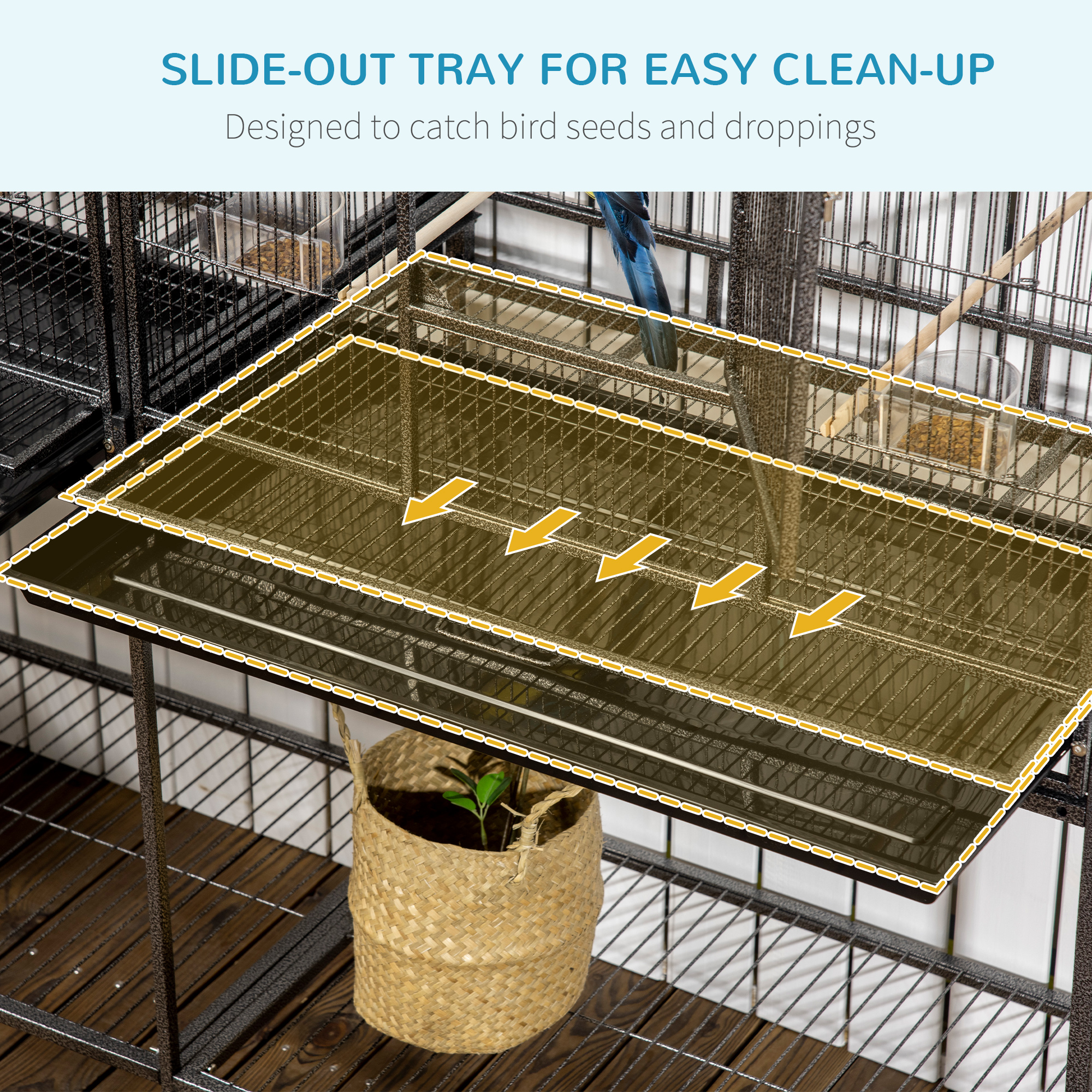 Caja para Pájaros Rodante de 65"L con Estantería de Almacenamiento Percha de Madera Contenedor de Comida — imagen 7