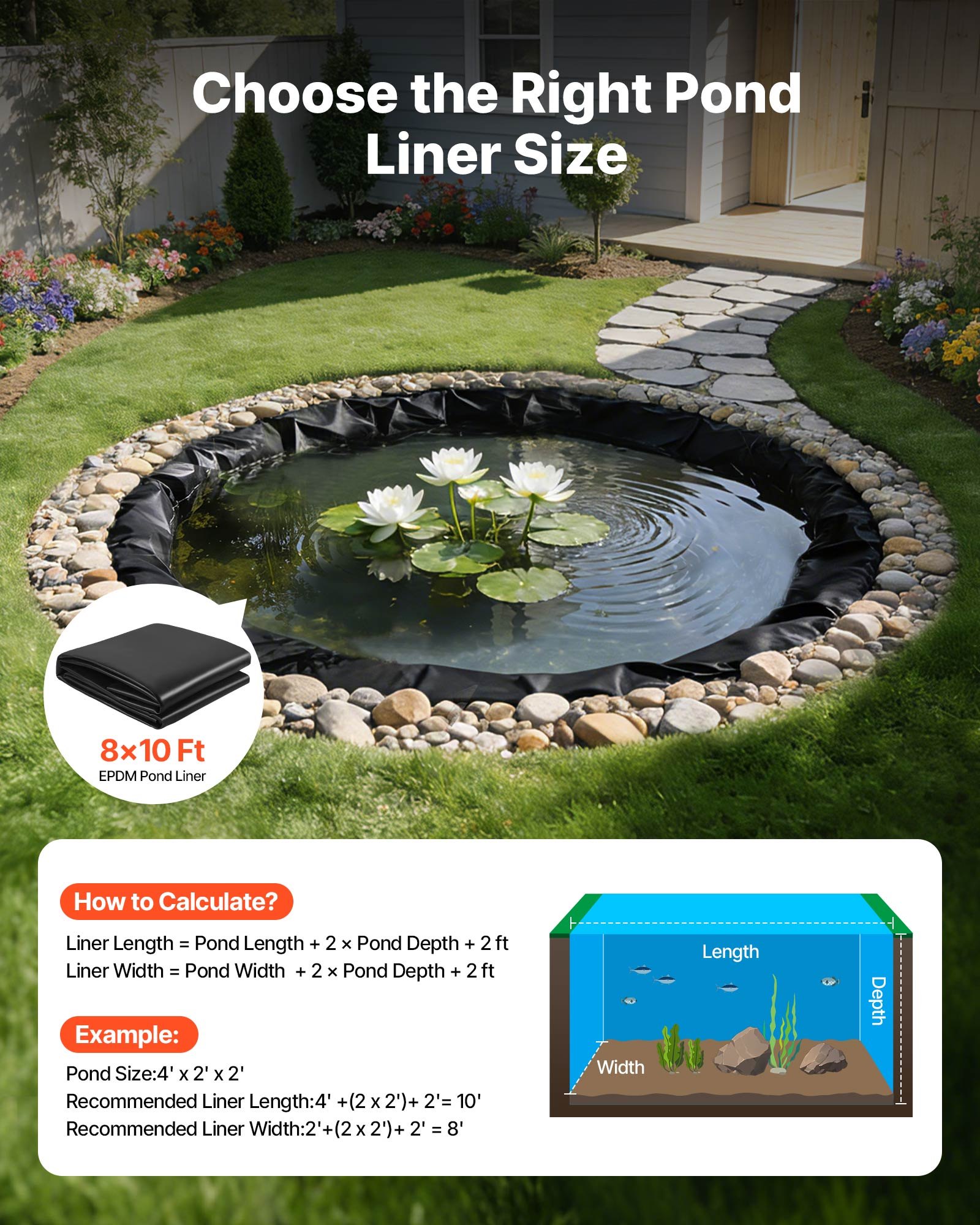 Pond Liner, 45 Mil Thickness, EPDM Rubber Material Fish Pond Liner For Outdoor Ponds, Easy To Cut, Durable & Leakproof, For Water Garden, Waterfall, Fishpond, Koi, Fountains, Black — image 4
