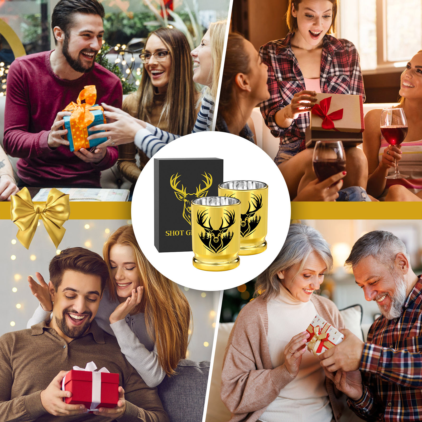 2pcs 50 Caliber Deer Head Golden Plastic Wine Glasses With Gift Box - Leak Proof, Reusable - Stylish Animal Print Design, Suitable For Whiskey, Tequila, Etc — image 6