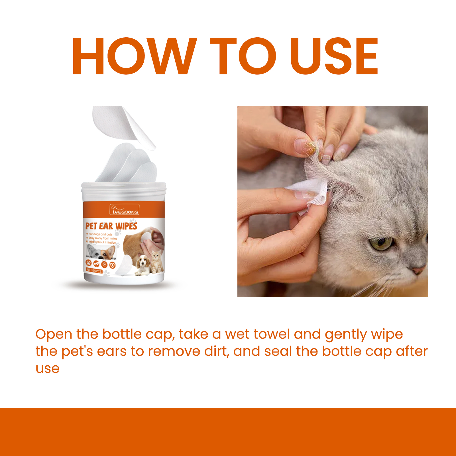 Yegbong Pet Ear Wipes, Pet Ear Cleaning Deodorizing Removing Mite And Earwax Cleaning Wipes — image 7