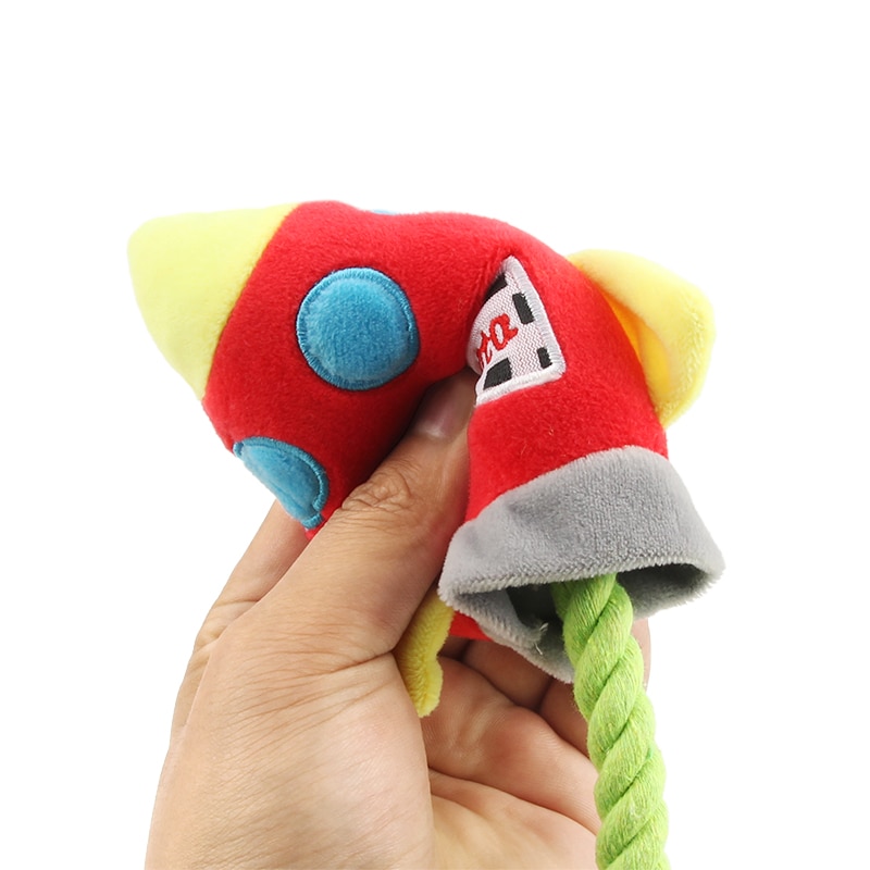 Juguetes de Perros Coloridos de Cohetes Plush con Squeak y Cuerdas para Mascotas Caninas — imagen 4