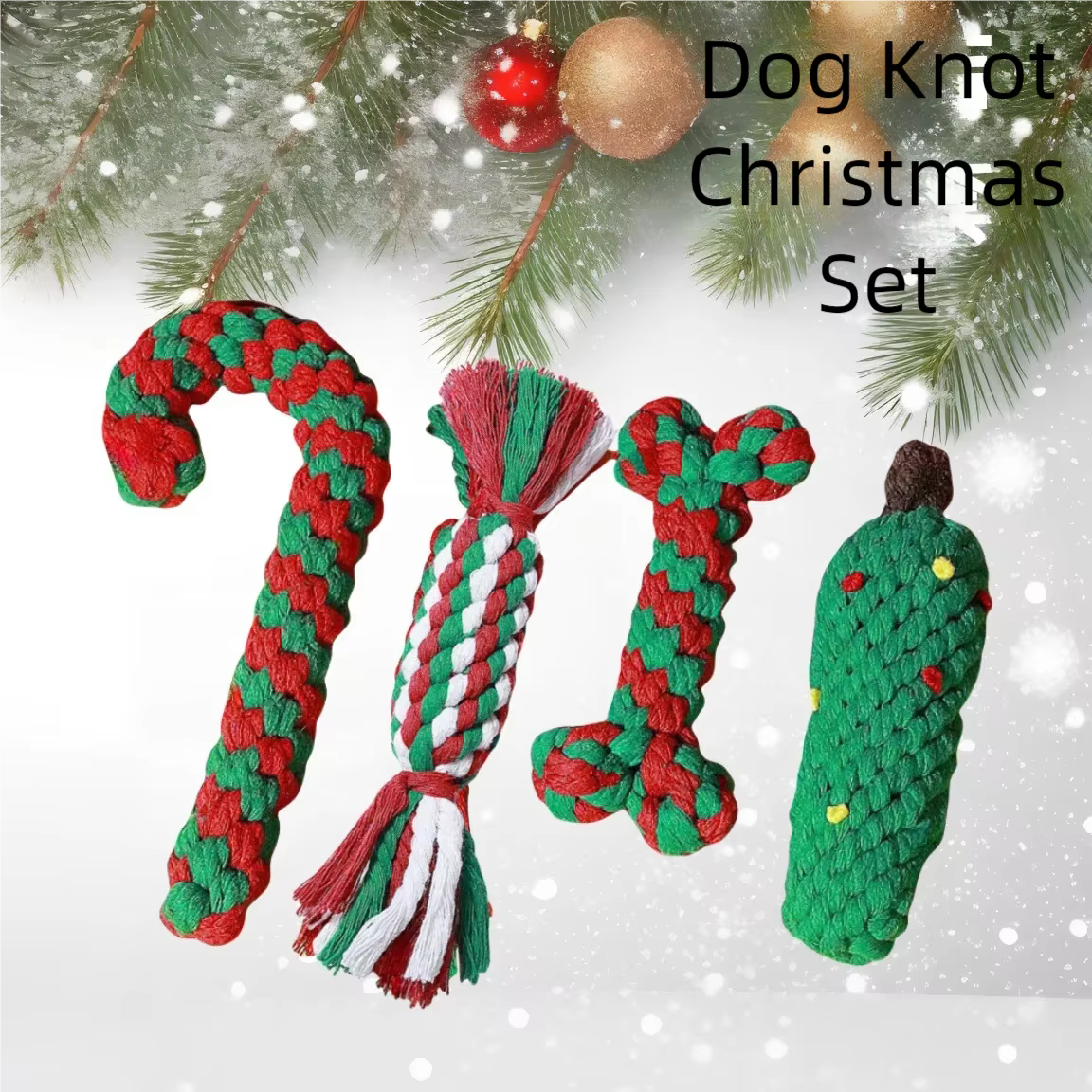 Christmas Pet Cotton Rope Cane Toy Set Bite-resistant Molar Interactive Dog Toy Teeth Clean Festive Toy For Small Medium Dogs — image 1