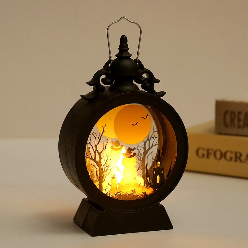 Halloween Decorative Wind Lantern Retro Round Portable Horse Lantern LED Electronic Candle Lamp Atmosphere Decoration — image 6