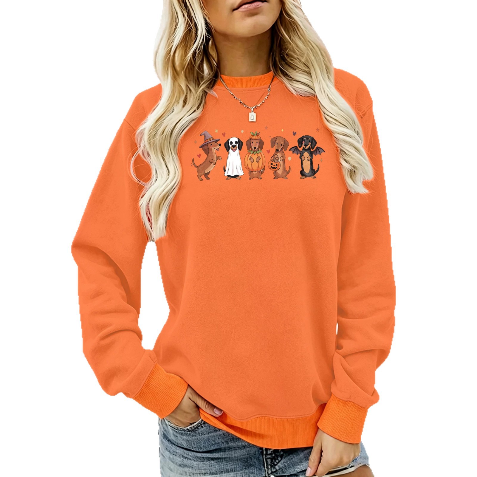 Sausage Dog Printed Round Neck Velvet Hoodie — image 1