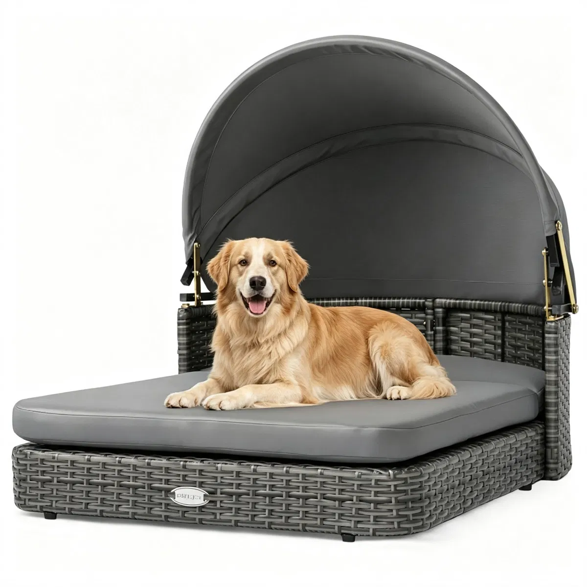Gray Hand-Woven PE Rattan Dog Bed with Adjustable Canopy, Elevated Outdoor Pet Daybed with Washable Plush Cushion, Anti-Slip Breathable Pet Shelter for Indoor Patio Garden — image 7