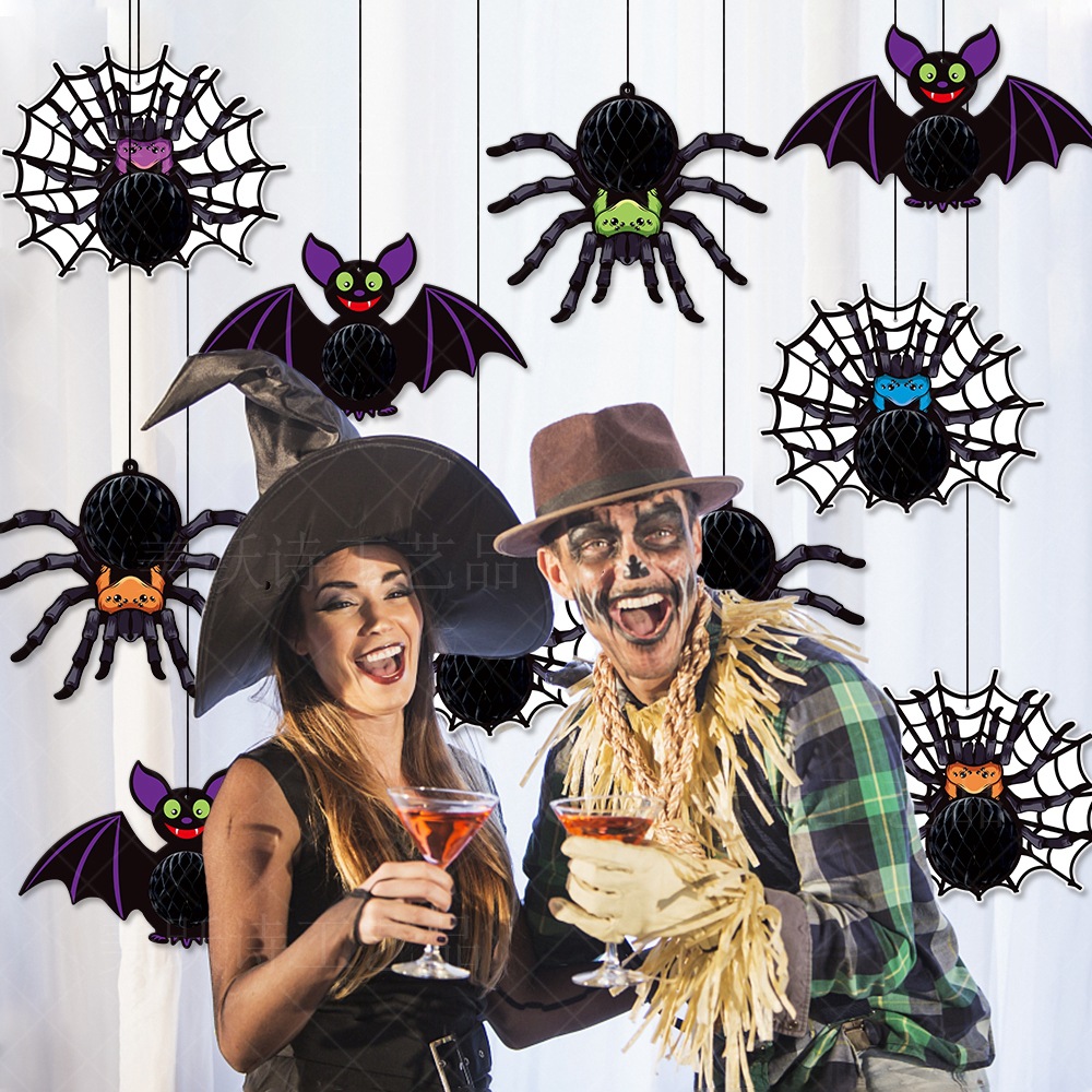 Halloween Decorative Hanging Ornament Spider Bat Honeycomb Ball Pendant 3D Spider Honeycomb Decoration — image 5