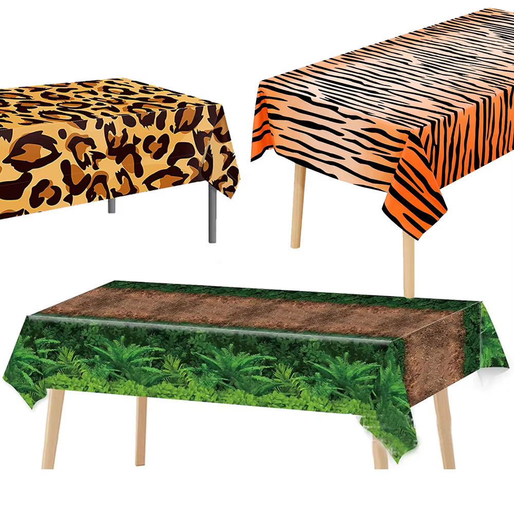 Mantel Safari de Animales Mantel Sendero del Bosque Mantel Temático de Zoológico y Selva Leopardo Tigre para Decoraciones de Cumpleaños — imagen 1
