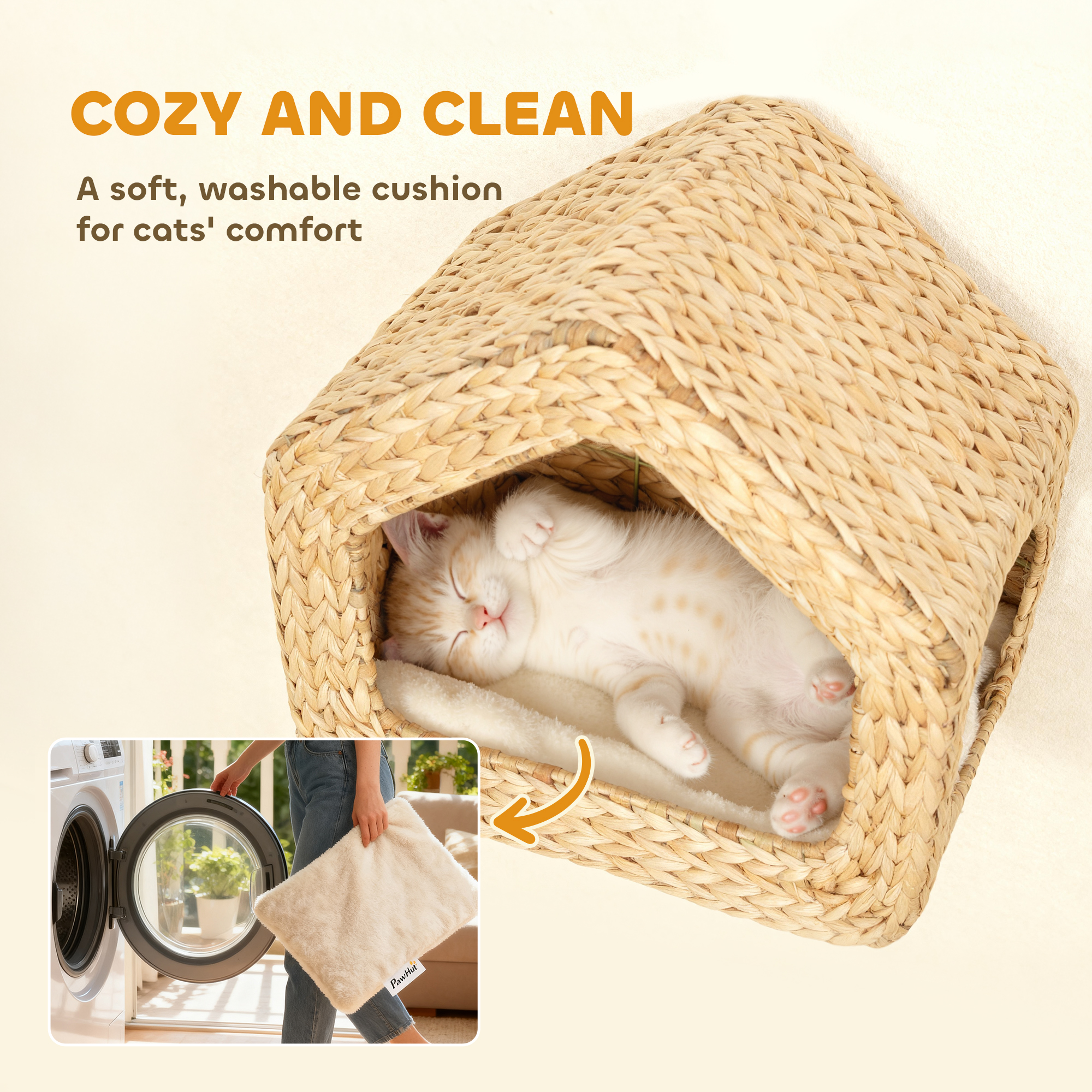 Casa de Gato Suspendida, Mobiliario de Pared para Gatos con Almohada Limpiable Natural — imagen 4