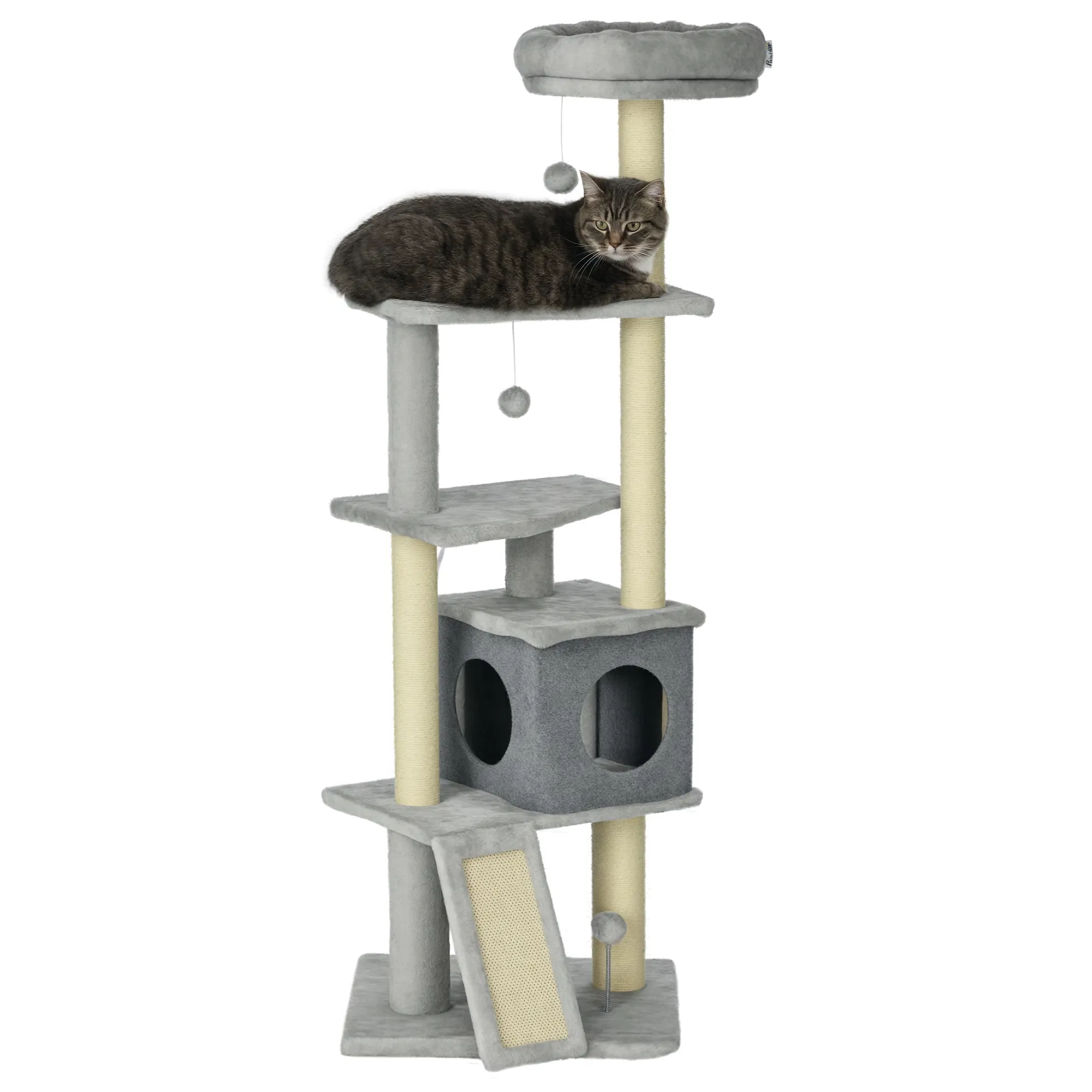 57.5" Cat Tree with Scratching Posts, Large Cat Tower for Indoor Cats with Bed, House, Toys, Grey — image 1