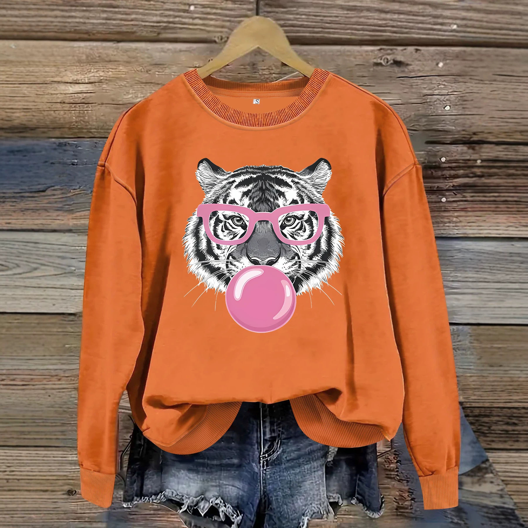 Tiger Glasses Printed Hoodie Round Neck — image 5