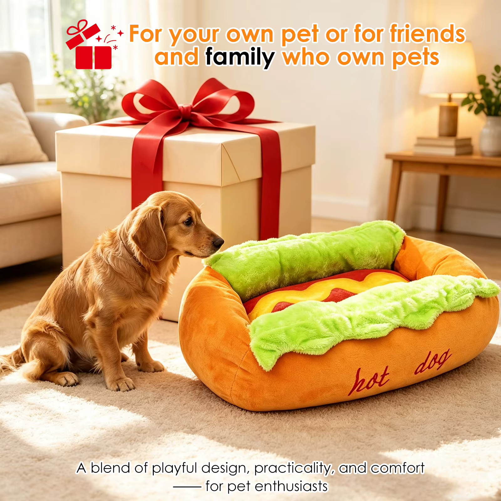 Cama para perro con diseño de pan de hot dog, suave, cómoda, con funda exterior desmontable y lavable, antideslizante, sofá para perros, suministros para mascotas — imagen 6