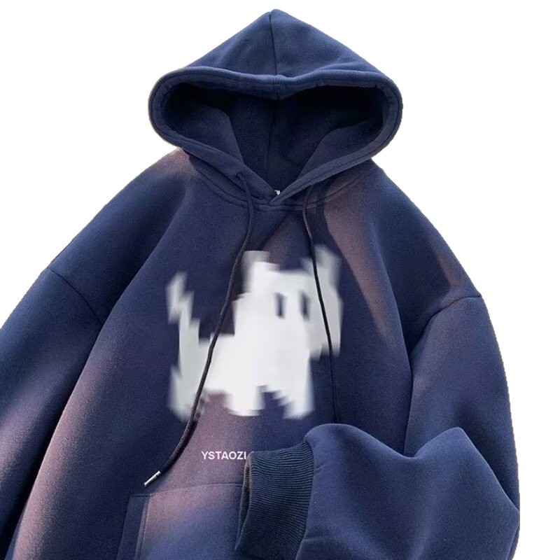 Kitten Pattern Hooded Heavyweight Fleece-Lined Oversized Men's Sweatshirt — image 7