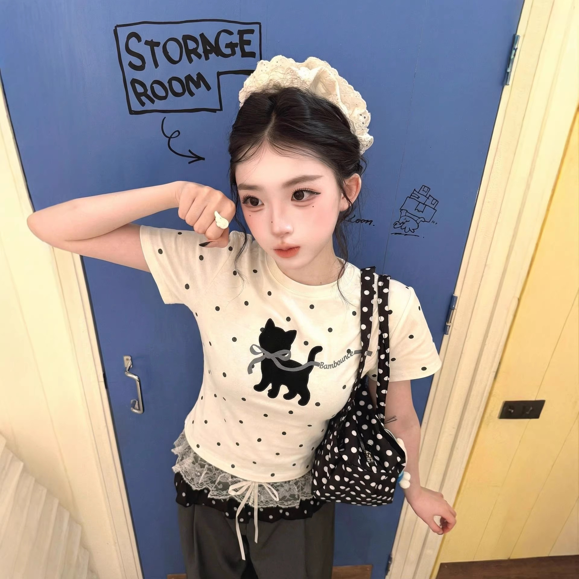 Women's cat print regular shoulder short-sleeved T-shirt — image 6