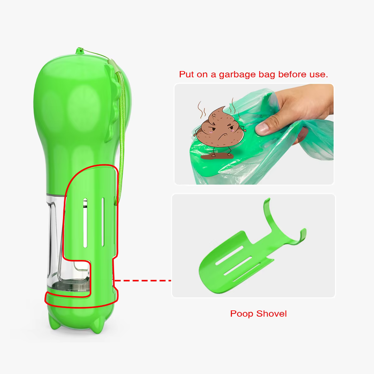 Portable Pet Cat Dog Water Bottle Feeder Container Drinking Bowl Dispenser With Poop Shovel Plastic Bags Leak Proof Lock Sale — image 4