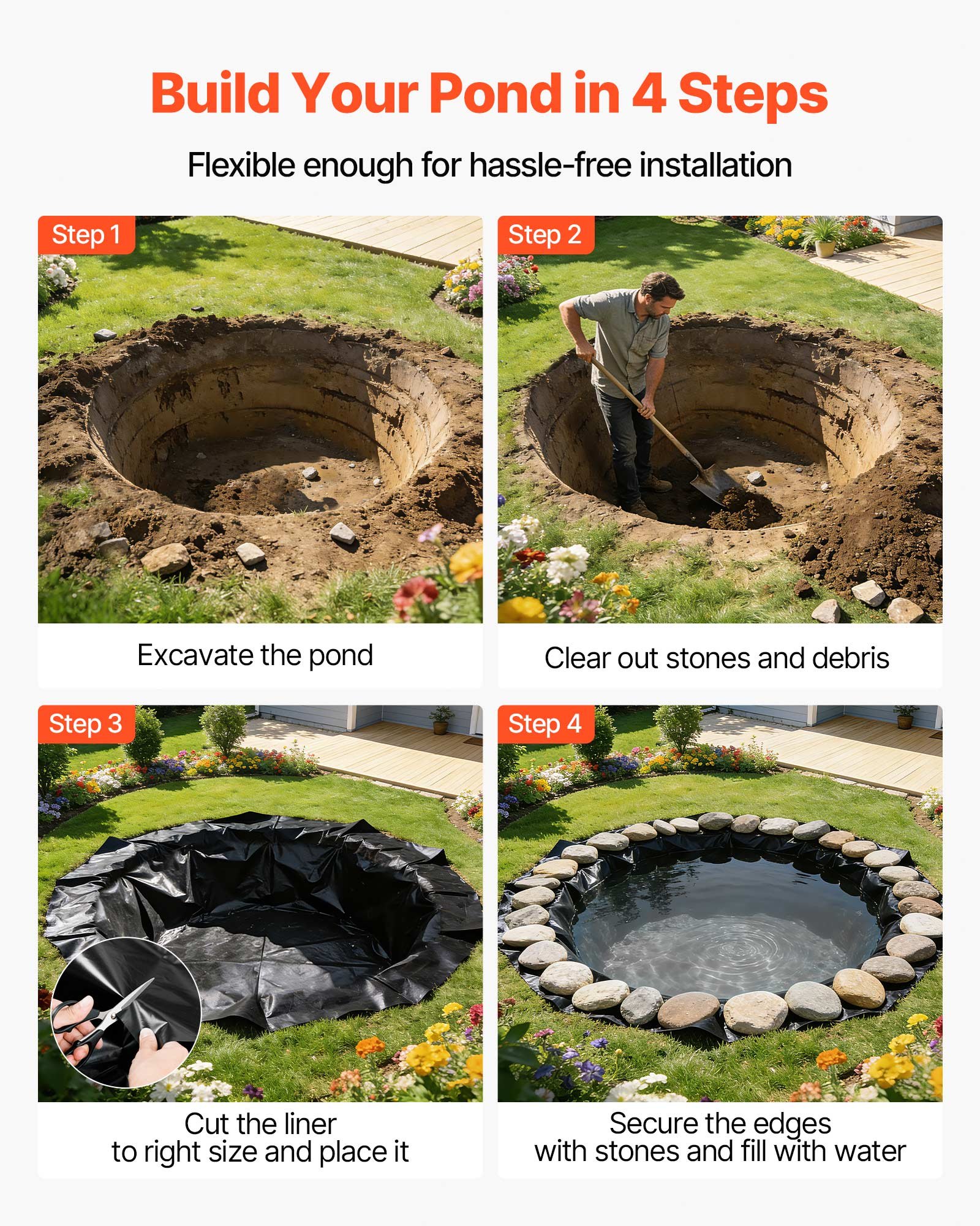 Pond Liner, 45 Mil Thickness, EPDM Rubber Material Fish Pond Liner For Outdoor Ponds, Easy To Cut, Durable & Leakproof, For Water Garden, Waterfall, Fishpond, Koi, Fountains, Black — image 3