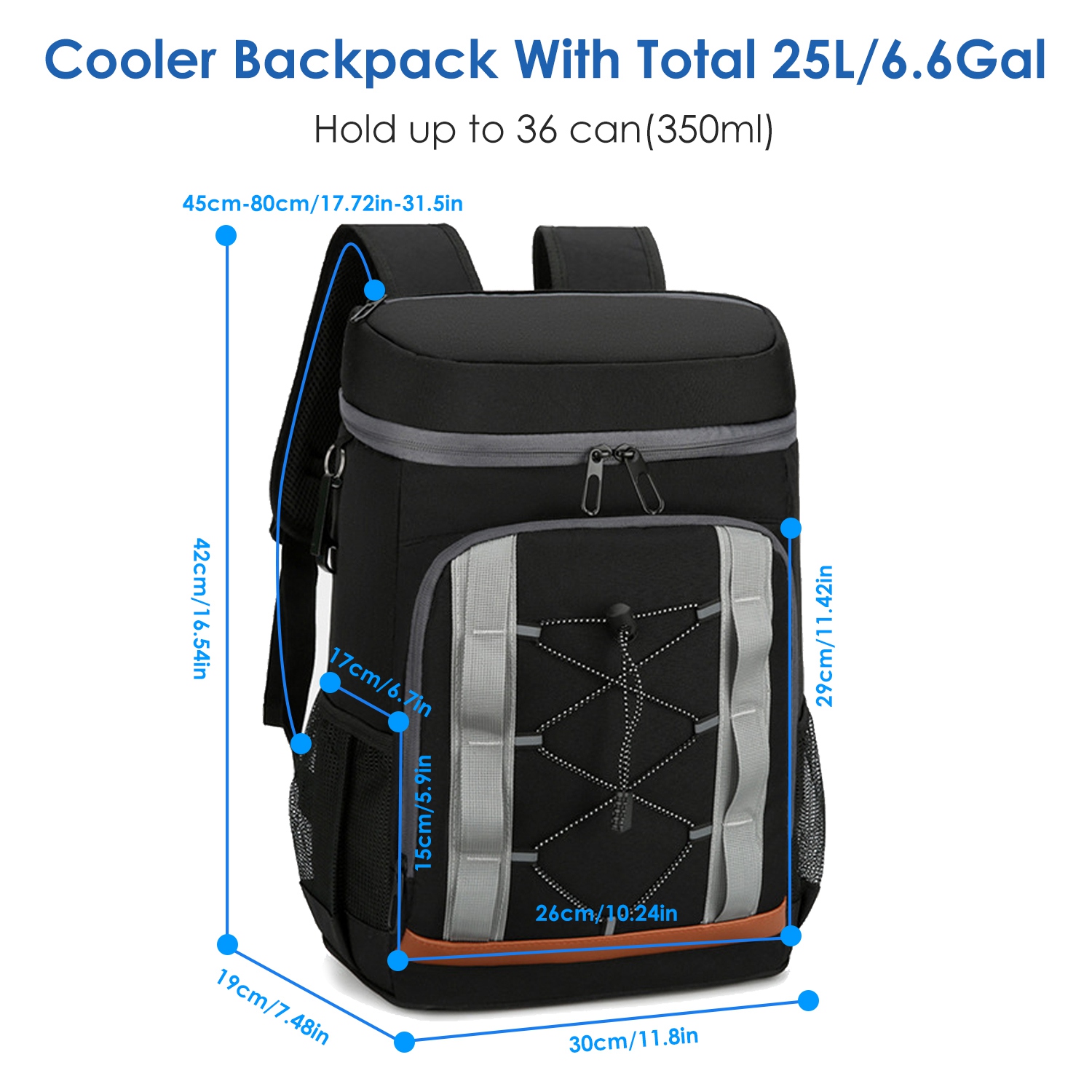Opciones Gris-Negro - 1 Pieza Bolsa de Enfrío para Caminar con 36 Cánicas Resistentes al Derrame y Aisladas, 25L / 6.6 Gal para Pícnic, Camping, Playa, Senderismo, Pesca y Viajes — imagen 11