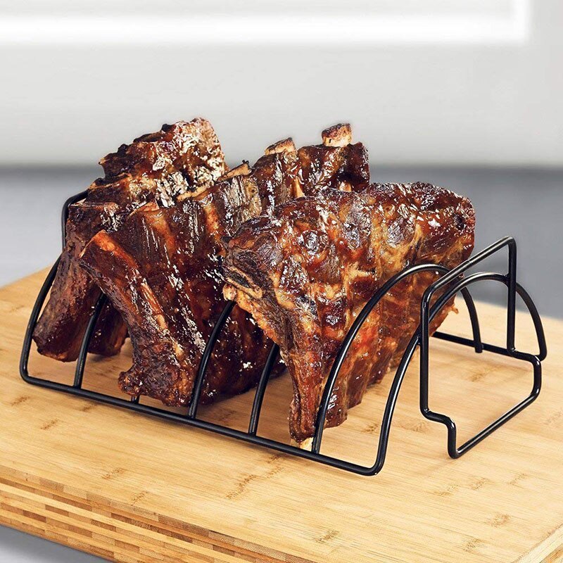 ONEUP Non-Stick Rib Shelf BBQ Stand Barbecue Roast Rack Stainless Steel Grilling BBQ Chicken Beef Ribs Rack Grilling baske — image 2