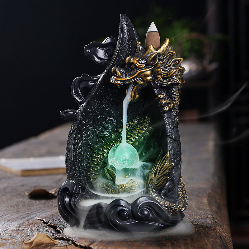 Resin Smoke Backflow Aromatherapy Furnace Creative Large Dragon LED Light Waterfall Backflow Incenseware Handicraft Ornaments — image 1