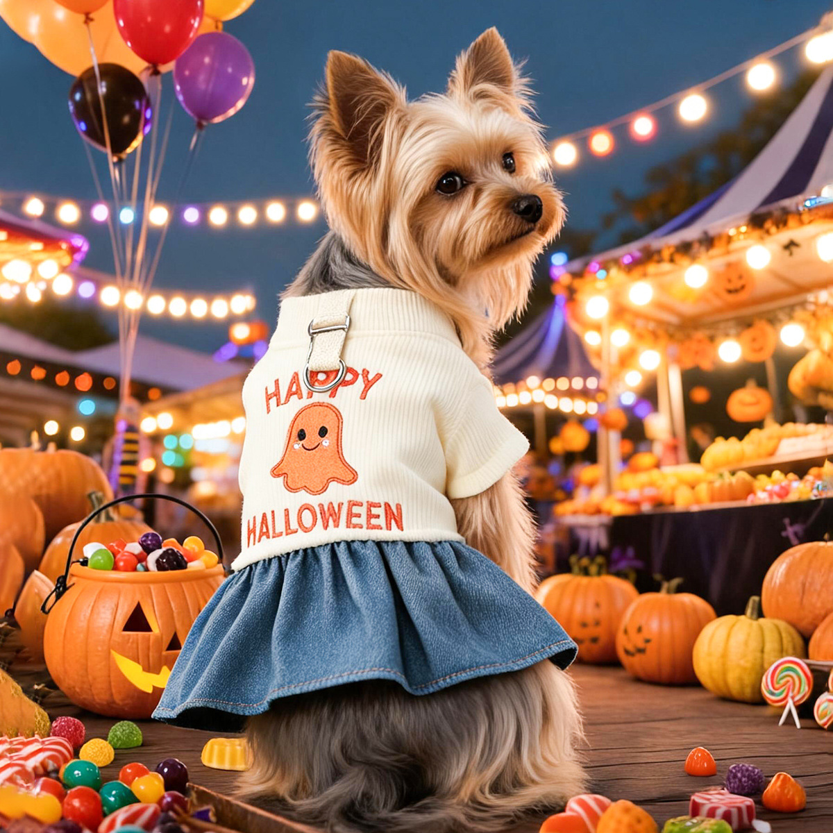 Pet Clothing Cute Halloween Ghost Dress for Small Dogs and Cats, Warm Autumn and Winter Apparel — image 3