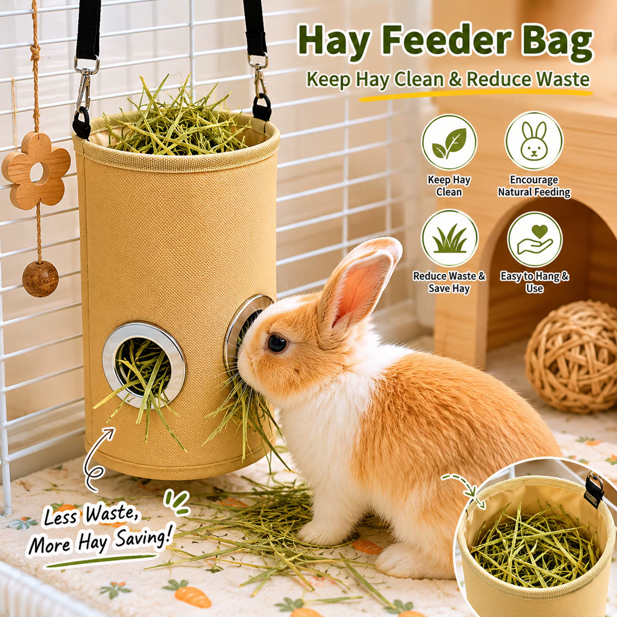 Bolsa de Alimento para Conejos Suspendida Limpiable Ajustable Instalación Fácil Resistente a Mordeduras Automático de Alimentación Bolsas de Suministros para Mascotas — imagen 5