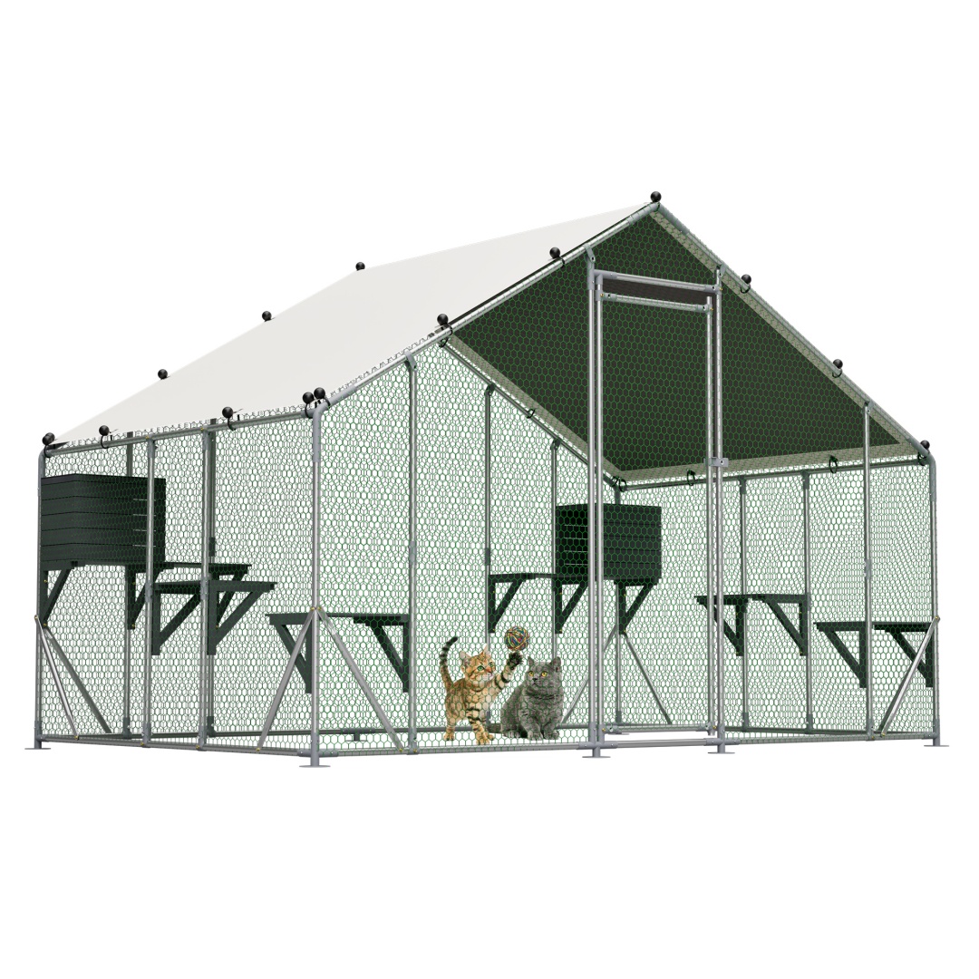 Gabinete de Metal Exterior Resistente 3x2m para Gatos - Plataforma DIY en Madera Sólida, Bloqueo de Seguridad Doble y Mayor Estabilidad, Uso Multi-Animal, Carpa Impermeable Incluida — imagen 2