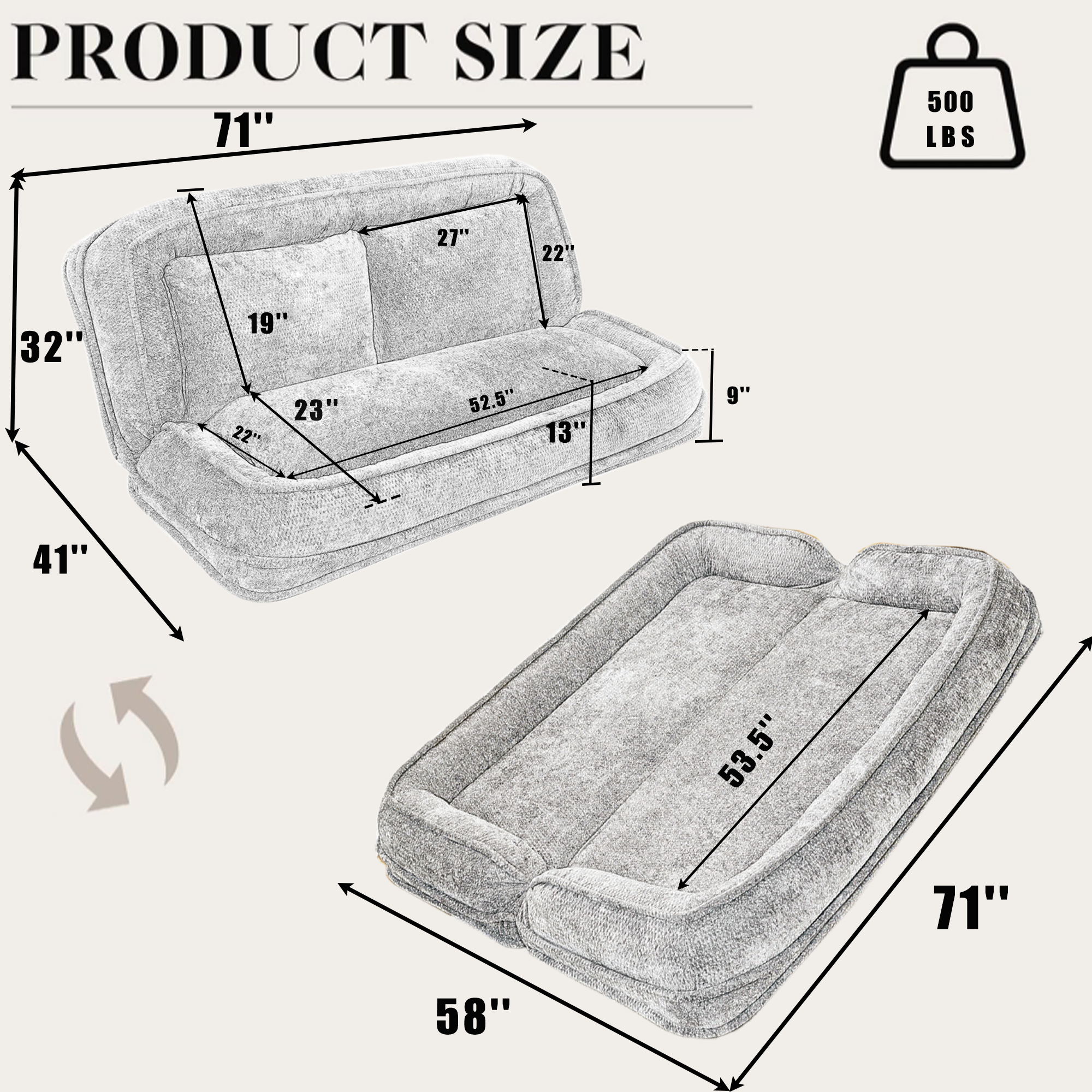 Silla de descanso doble para perros, Sofá relajante, Silla de amor, Adecuada para ti y tus mascotas, Couch de piso extra grande, Puedes sentarte o acostarte, 2 en 1, 5 posiciones ajustables, Almohada rellena, 2 asientos, Chenille naranja — imagen 18