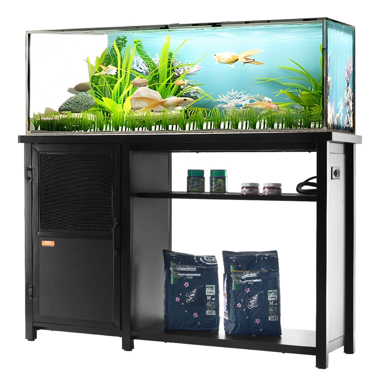 Aquarium Stand, 75 Gallon Fish Tank Stand, 52 X 19.7 X 32.3 In Steel And MDF Turtle Tank Stand, 626 Lbs Load Capacity, Reptile Tank Stand With Storage Cabinet And Embedded Power Panel, Black — imagen 1