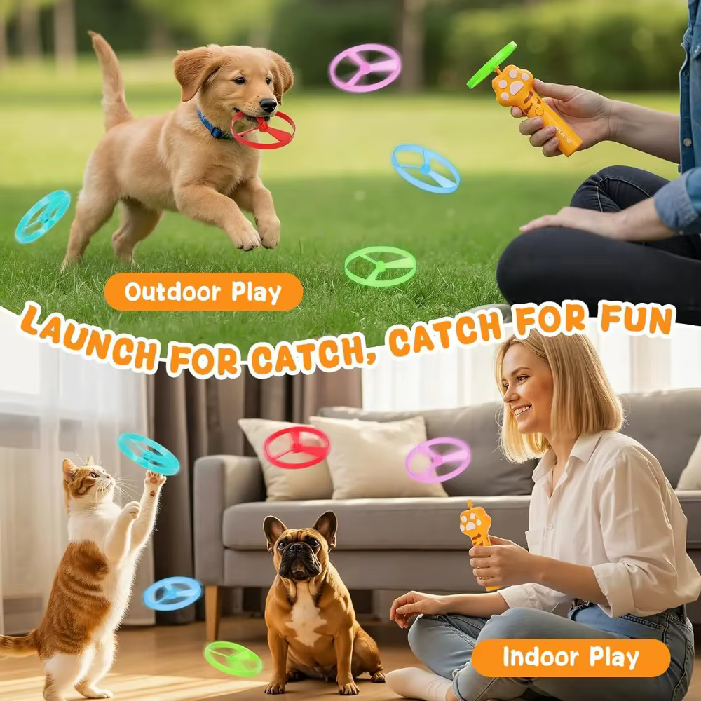 Juguete de Caza para Gatos: Lanzador de Disco Recargable con 6 Spinners Voladores – Juguetes Interactivos para Mascotas Indoor/Outdoor, Jardín, Gatos y Perros — imagen 5