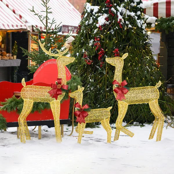 Set de 3 Piezas de Renos Navideños Iluminados para Decoración Exterior, Familia de Ciervos 2D Resistente a la Intemperie, Decoración Navideña con 200 Luces LED Blancas Cálidas Preinstaladas y Estacas, Dorado — imagen 11