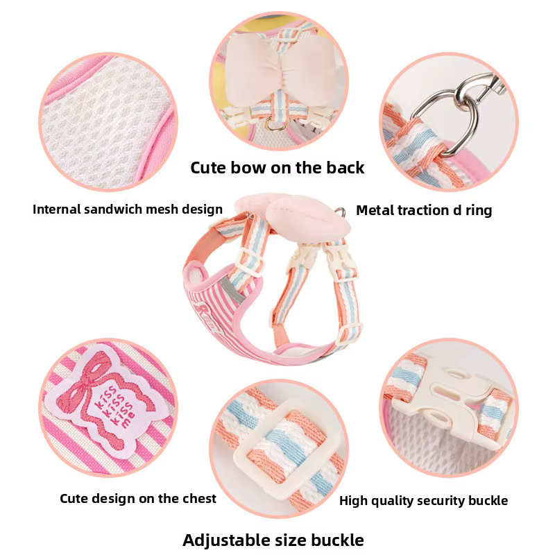 Dog harness with bow, all-season small breed no-pull leash, anti-escape leash for pet walking and gardening — image 2