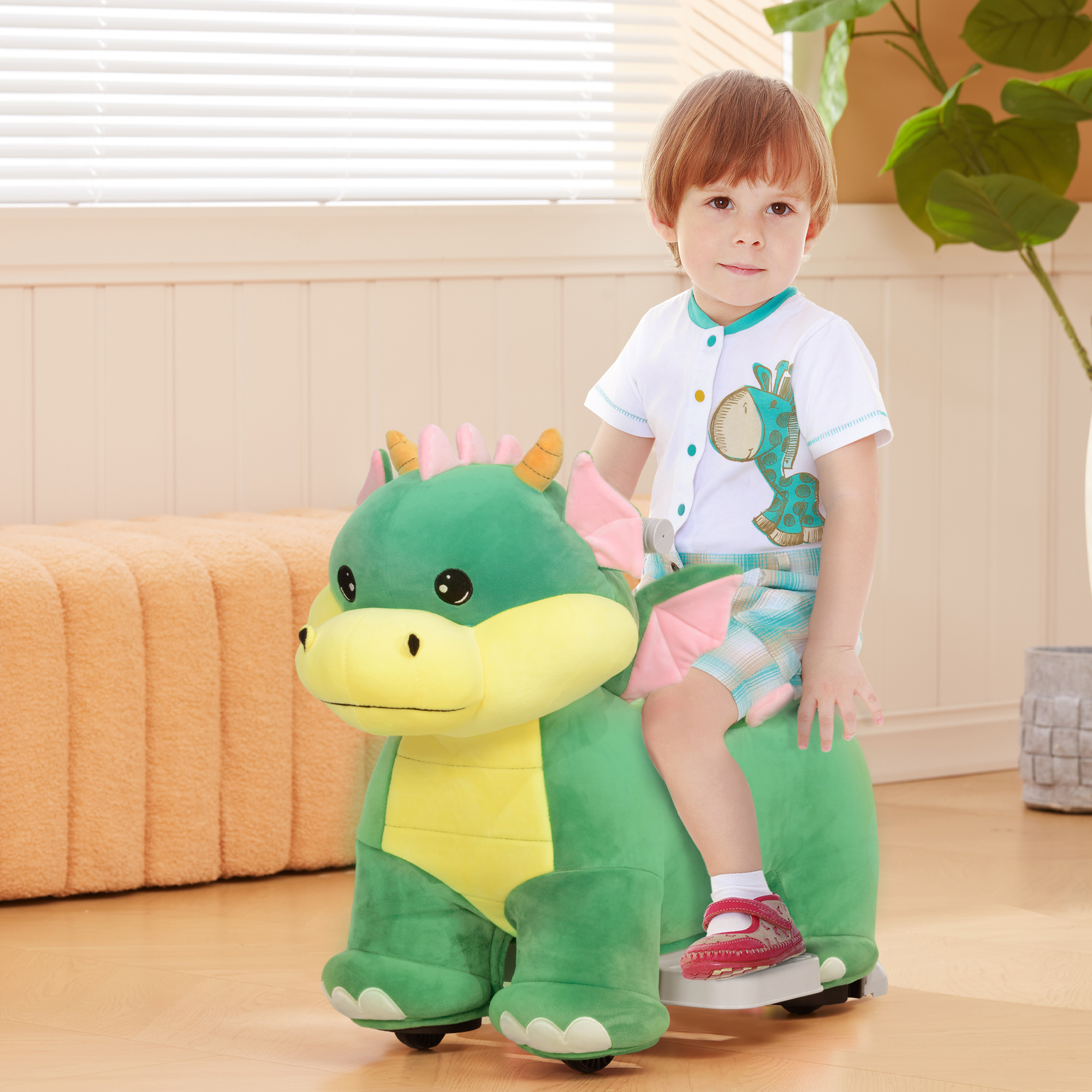 Caballo eléctrico de paseo con batería, 6V con música hacia adelante, ruedas PU, para 18-36 meses, verde — imagen 7